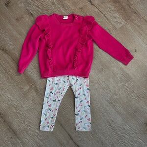 Pink Ruffle Sweater and Floral Leggings Set